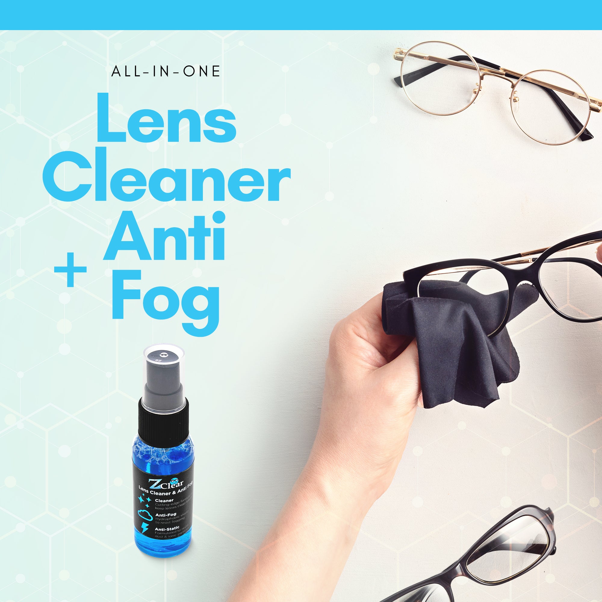 Z Clear Anti Fog Spray for Eye & Sunglasses - Anti Static Glass & Lens Cleaner - Remove and Repel Dirt & Dust - Fog Free Cleaning Spray Fo